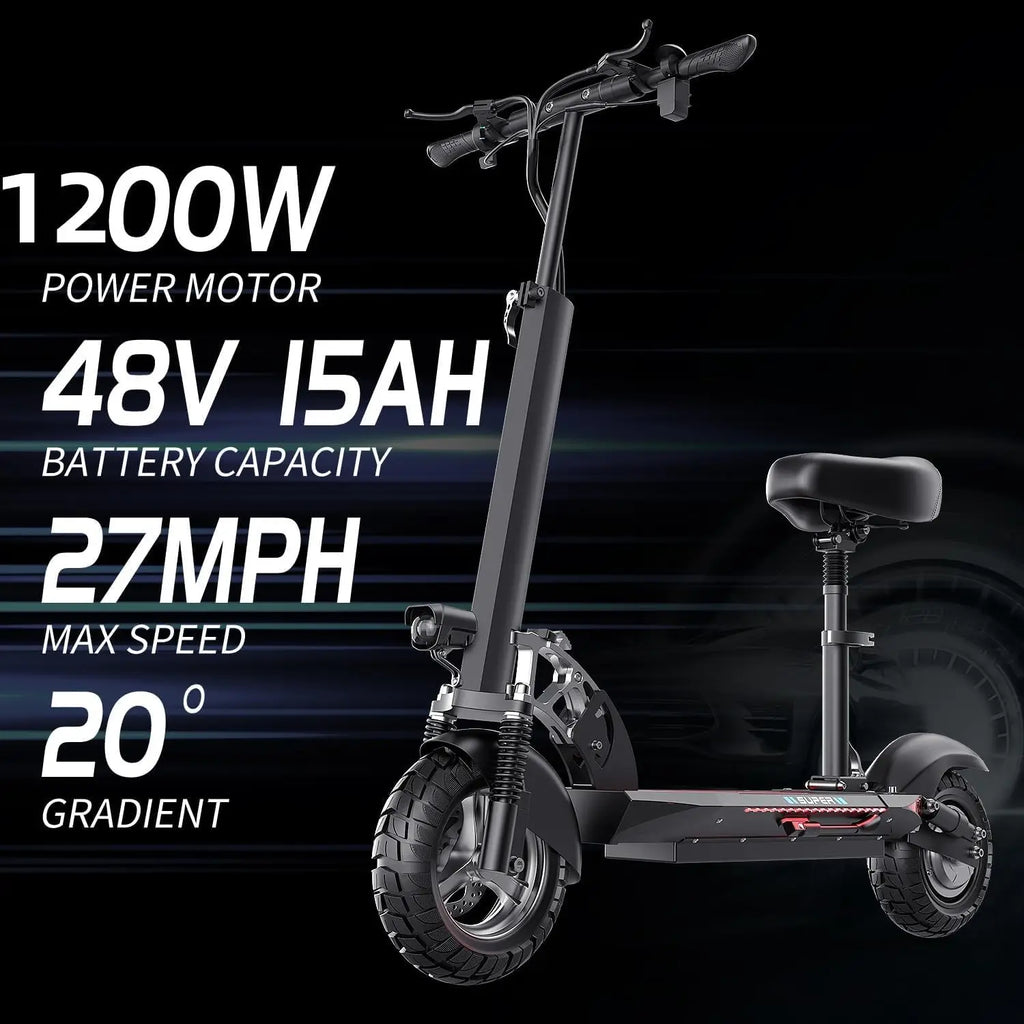 1200W Peak Dual Motor Electric Scooter with Seat, 48V 15AH 27 MPH,Up to 45+ Miles, UL2272 Certified Foldable, Customized