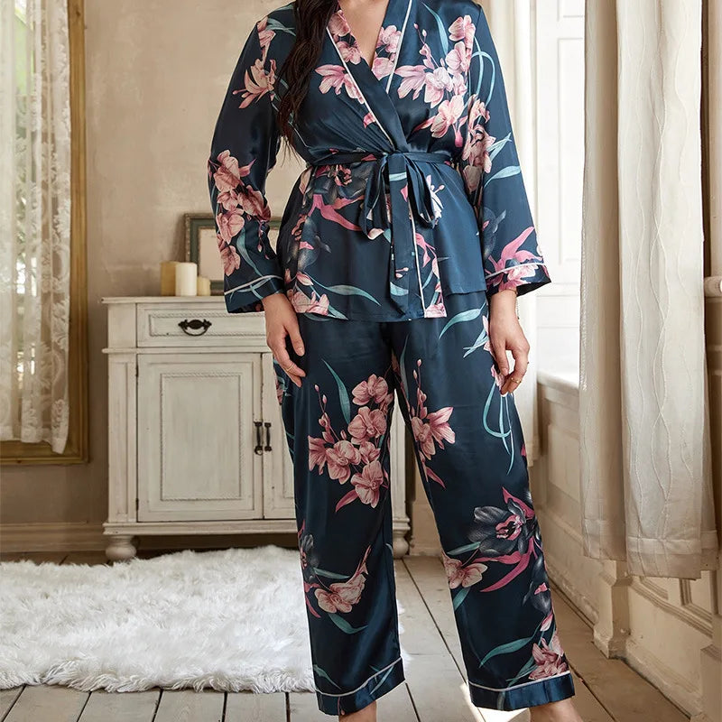 Women's Satin Floral Pajama Set