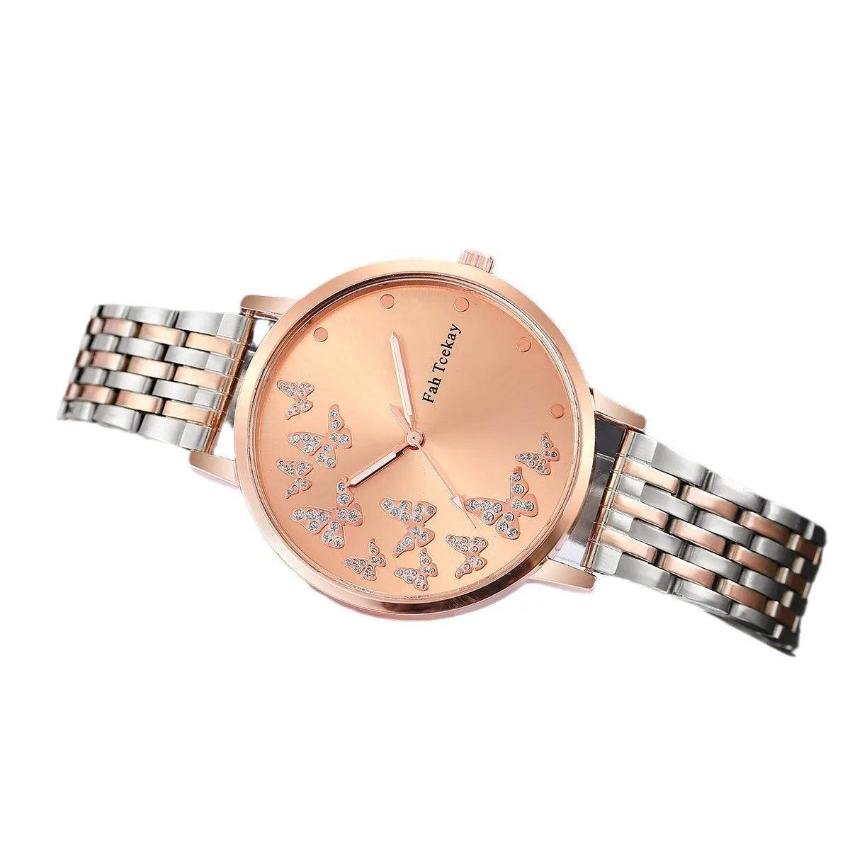 No gift box Fashion women's steel strap watch leisure butterfly diamond face quartz watch   butterfly jewelry 5 piece set