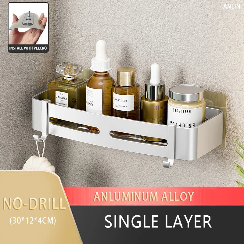 Rust-free Bathroom Corner Shelf Rack – Wall Mounted Non-Drill Shower Storage Organizer