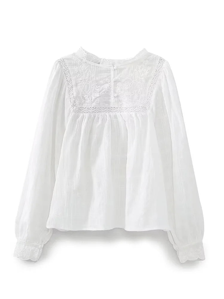 Vintage Embroidered White Blouse