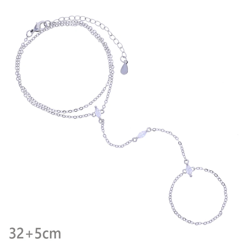 2025 New Micro Pave Clear CZ Tassel Hand Chain Bracelet Gold Color With Round CZ Station Double Chain Fashion Women Jewelry