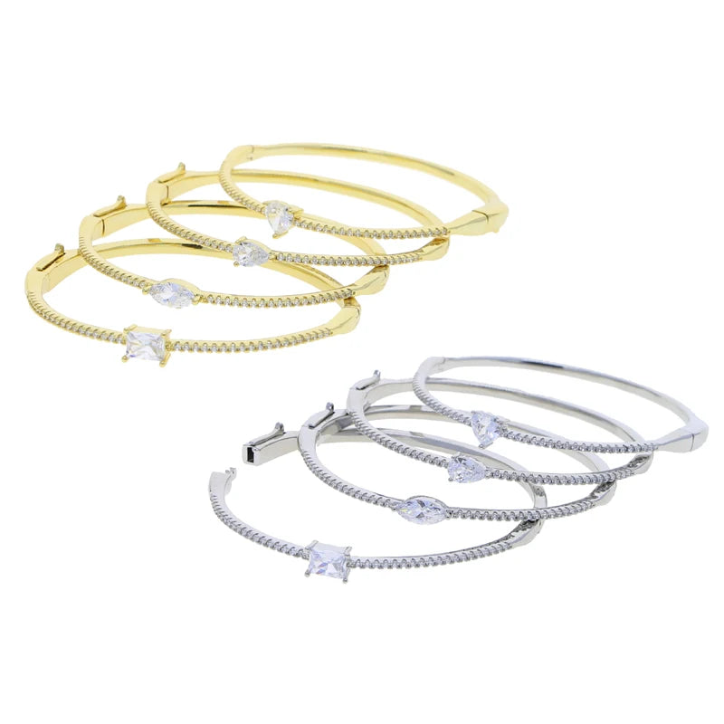 Single Heart Tear Rectangle Marquise Geometric Shaped Cubic Zirconia CZ Bangle Bracelet High Quality