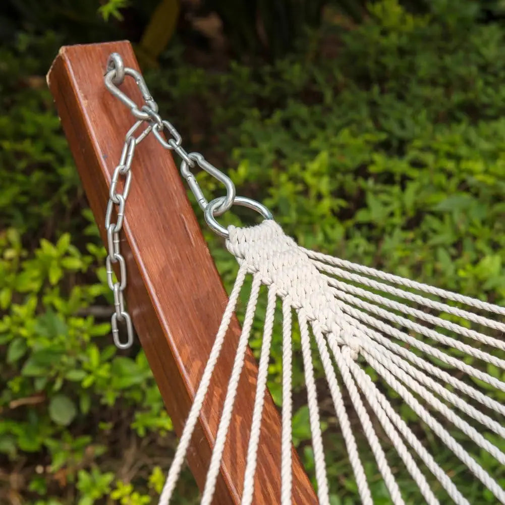 Double Rope Hammock for 2 Persons, Hand Woven Cotton with Spreader Bar and Straps, Max 450 Lbs, Natural Outdoor