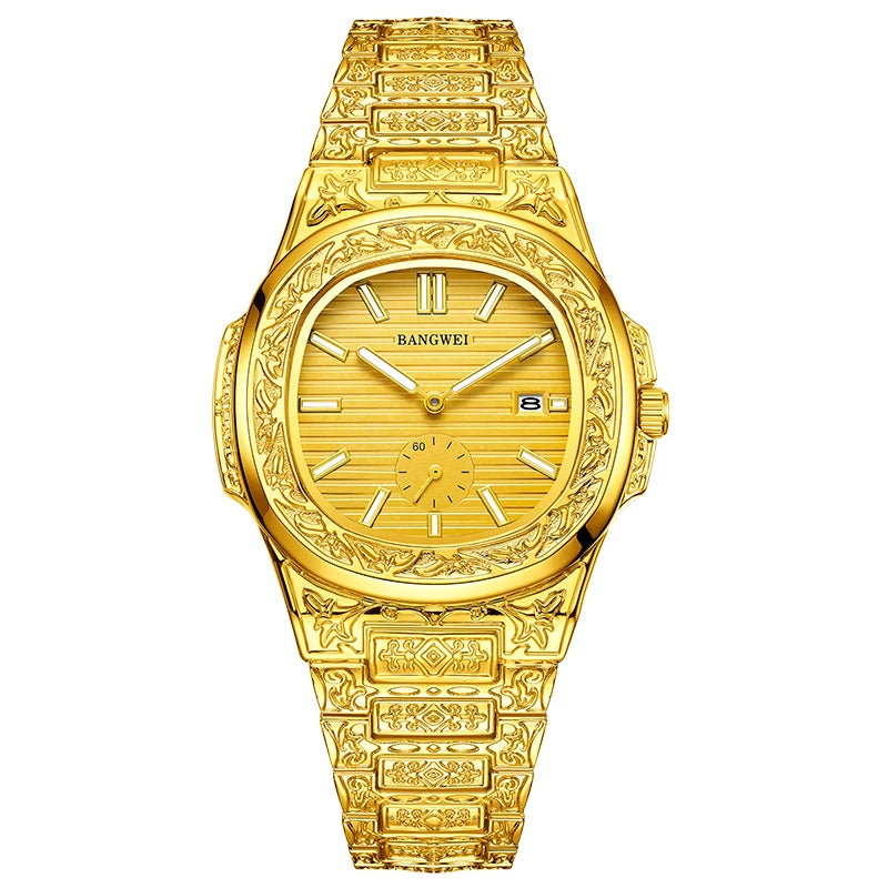 BANGWEI Men's Watch Classic Business Men Wristwatch Square Dial Date Waterproof Male's Quartz Watch Luminous Clock Reloj Hombre