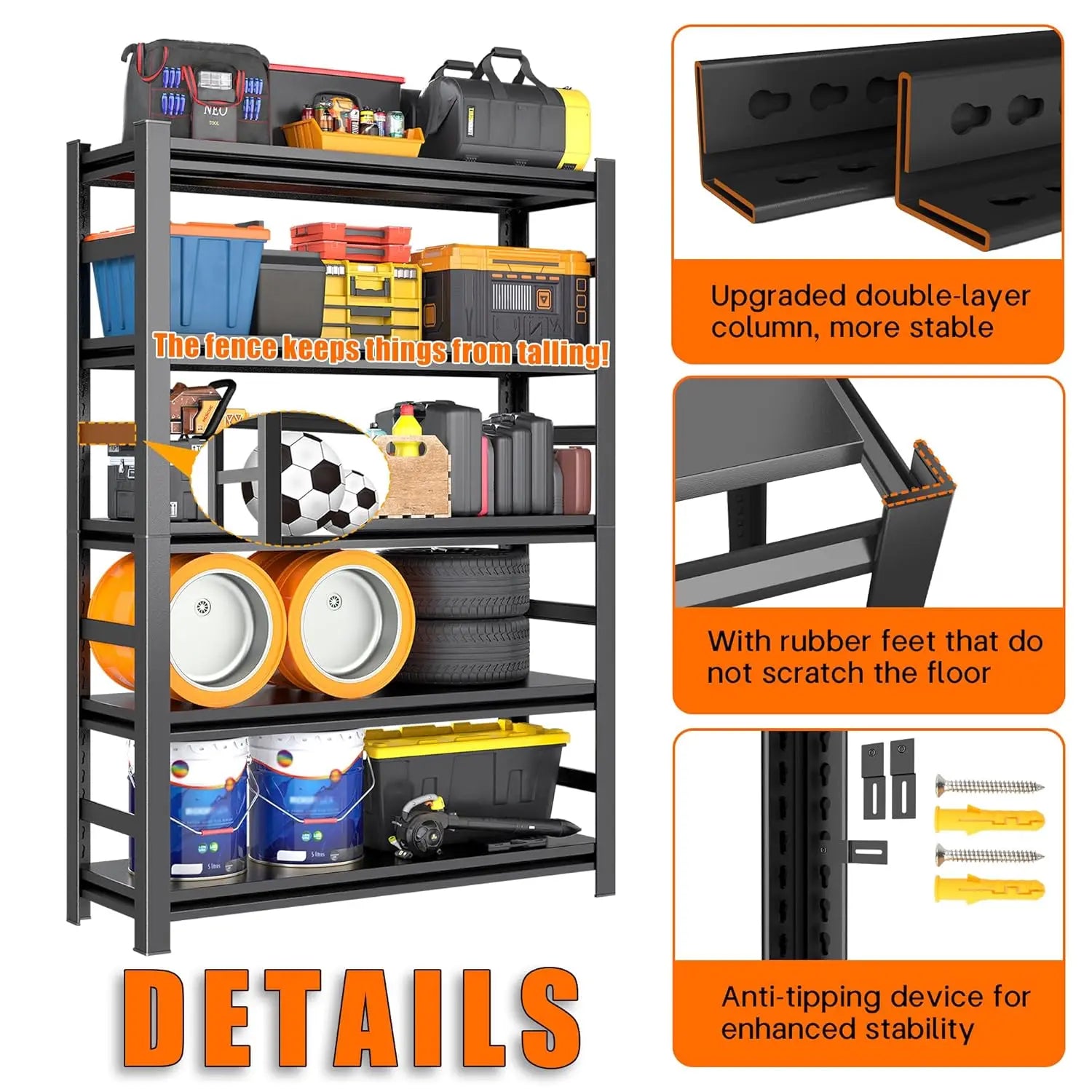 Heavy Duty Garage Shelving Rack 72 Inch 3500 LBS Capacity 5 Tier Adjustable Metal Industrial Storage Shelves for Customized