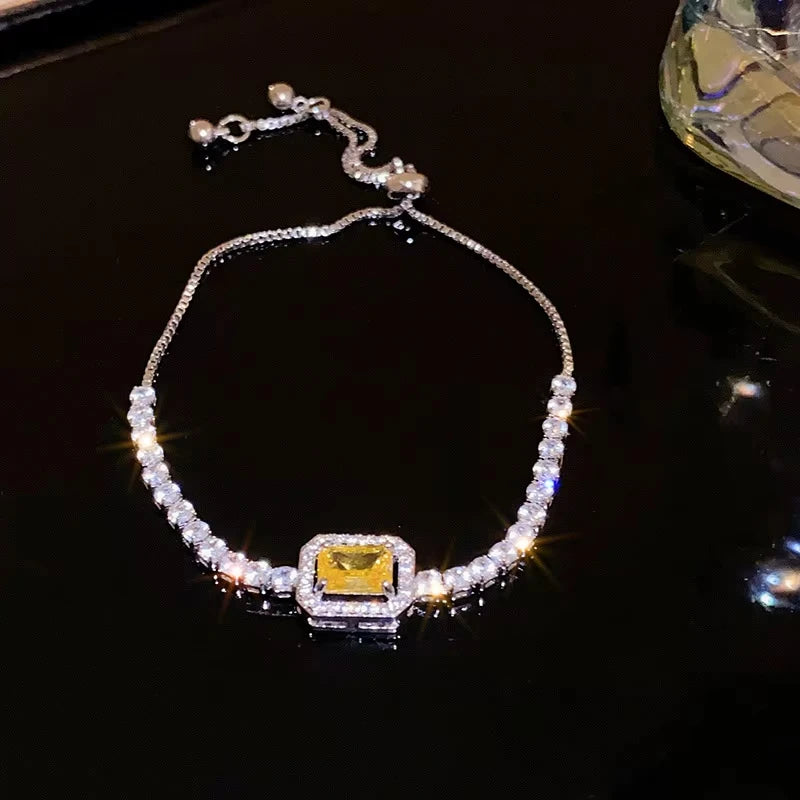 Luxury Adjustable Bracelet Women's Fashion Temperament Geometric Square Rhinestone Bracelet Wristband Party Wedding Jewelry