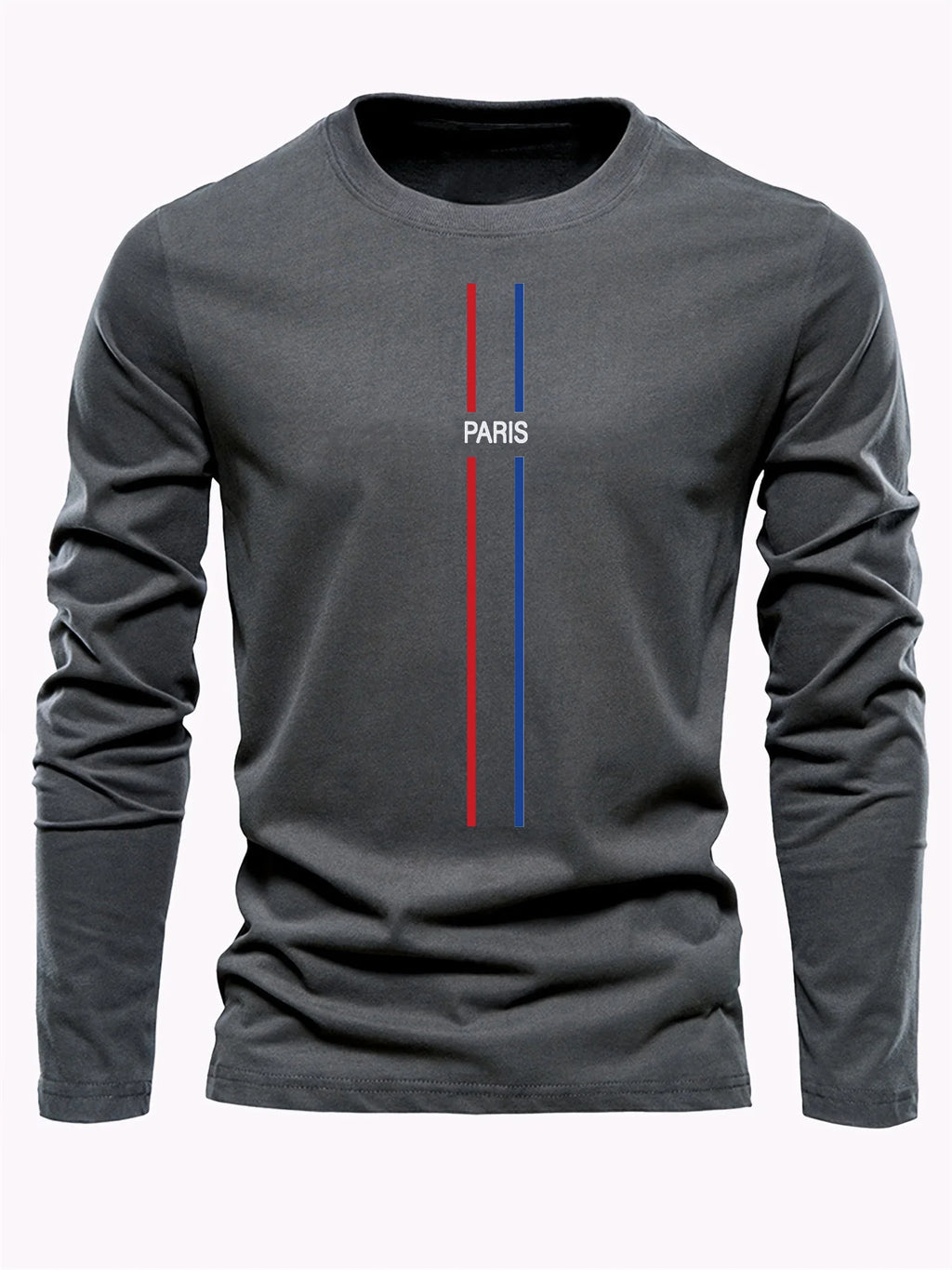 100% pure cotton men's long sleeved round neck loose casual Paris pattern printed spring and autumn versatile T-shirt top