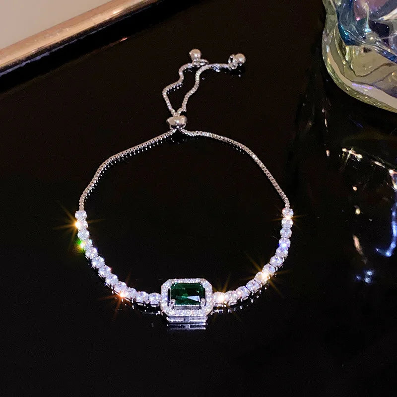 Luxury Adjustable Bracelet Women's Fashion Temperament Geometric Square Rhinestone Bracelet Wristband Party Wedding Jewelry