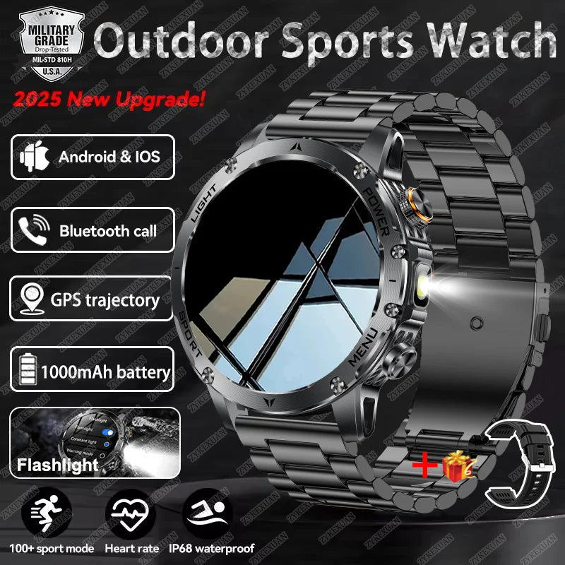 2025 New Military T-Rex 3 Ultra 1000mAh Battery Smart Watch IP68 Waterproof Flashlight Heart Rate Sports tracker Smartwatch Men
