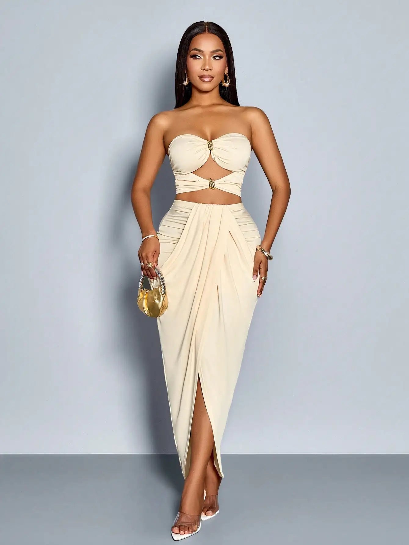Elegant Strapless Tube Top & Maxi Skirt Set