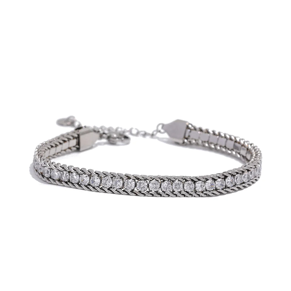 Yhpup Shiny Cubic Zirconia Stainless Steel Chain Gold Color PVD Plated Bracelet Bangle for Women High Quality Jewelry Waterproof