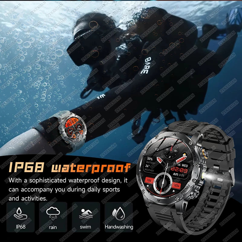 2025 New Military T-Rex 3 Ultra 1000mAh Battery Smart Watch IP68 Waterproof Flashlight Heart Rate Sports tracker Smartwatch Men