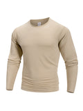 Spring Summer Men's Crew Neck Long Sleeve Top Fitness High Stretch Base Shirt Solid Color Casual Long Sleeve Pullover Clothing