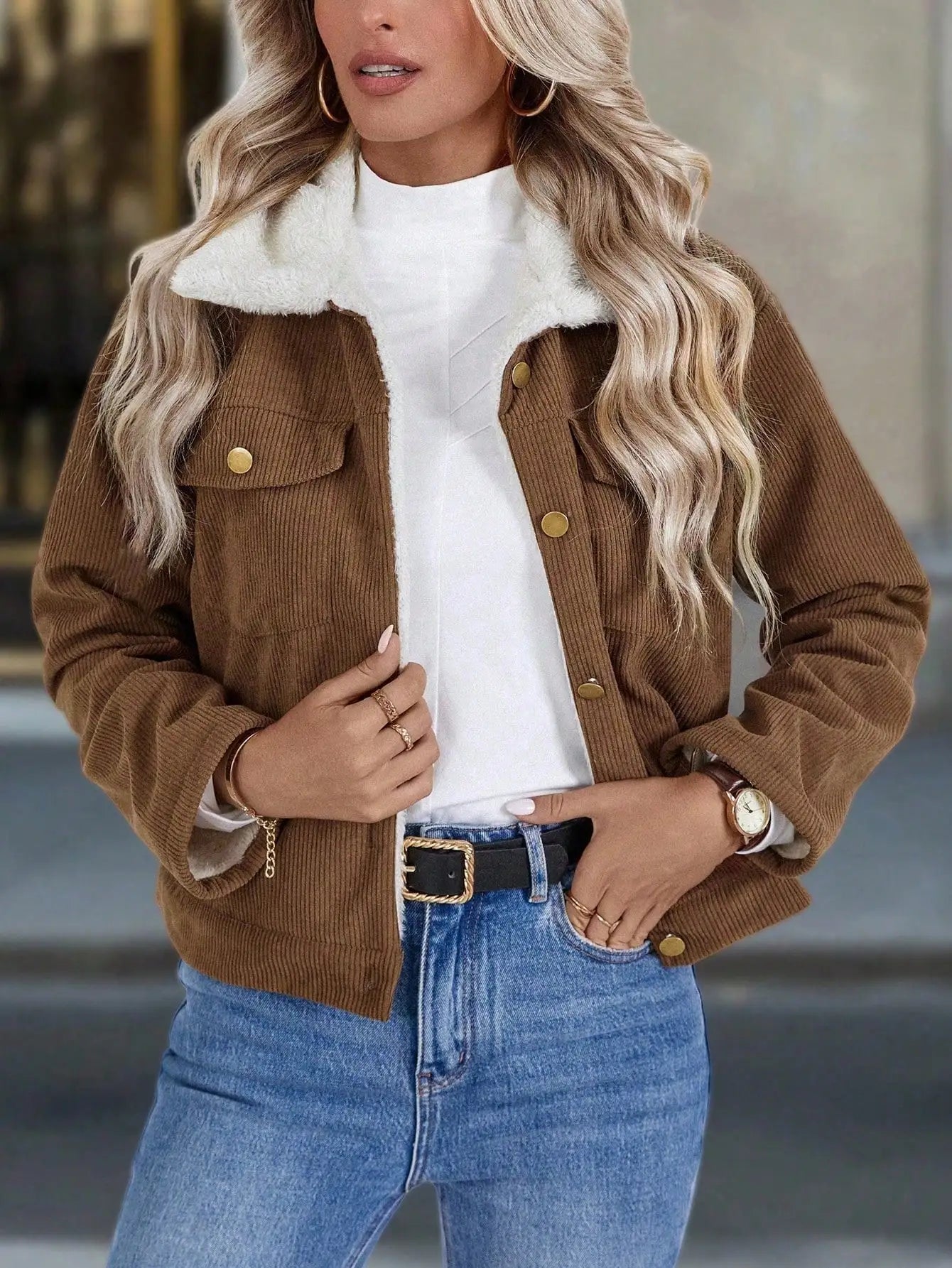 Women's Casual Corduroy Fleece Jacket