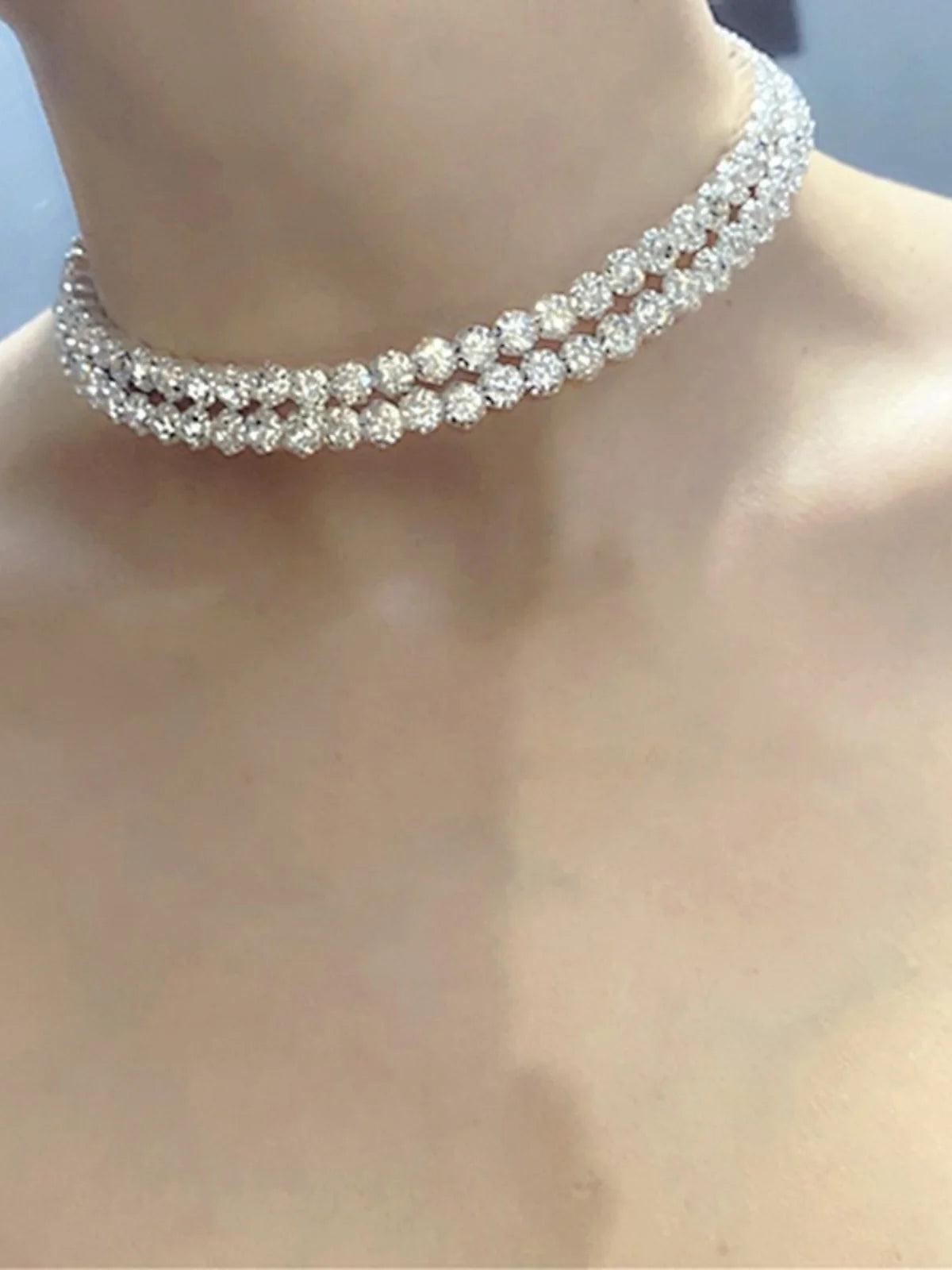 Bling Diamond Choker Nelace Ele Layering Silver Alloy Women's Faion Jewelry Ins Trend Lobone Chain