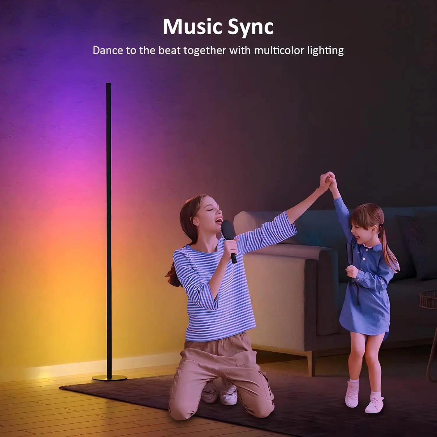 2-Pack Corner Floor Lamp, 55" LED Standing Light with Remote & Music Sync, 16M Colors for Living Room