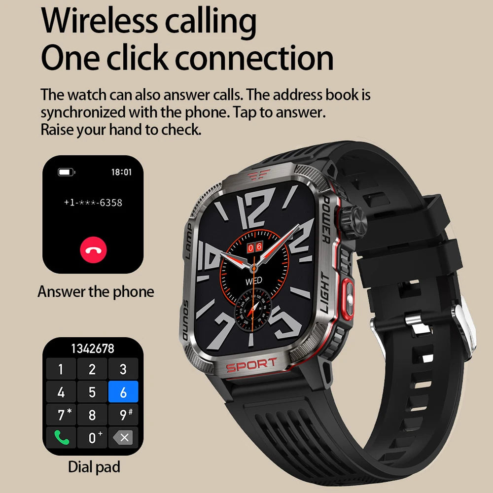 Outdoor Sports Smart Watch Men 2.01" GPS Tracker Compass LED Flashlight 600mAh Battery Waterproof Bluetooth Call Smartwatch Man