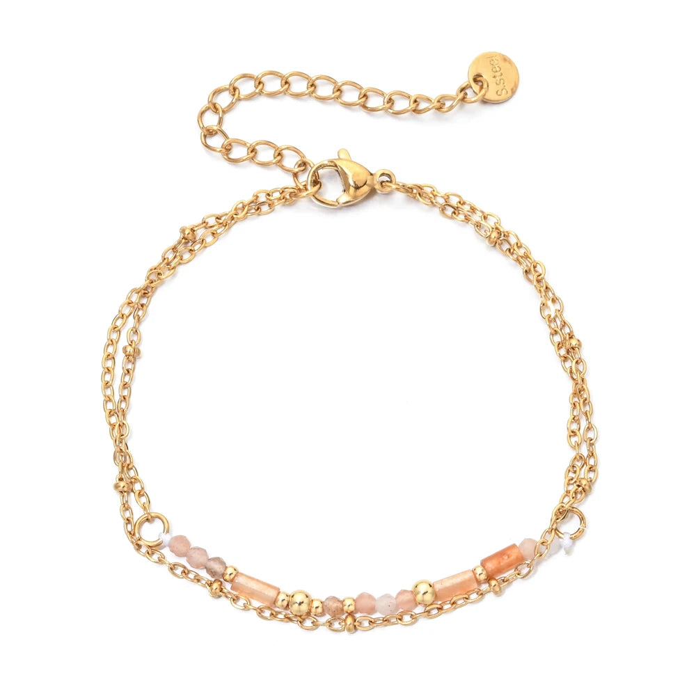 Thin Boho 18K Gold PVD Plated Stainless Steel Chain Bracelets for Women Charm Lapis Lazuli Turquoise Natural Stone Jewelry Gift