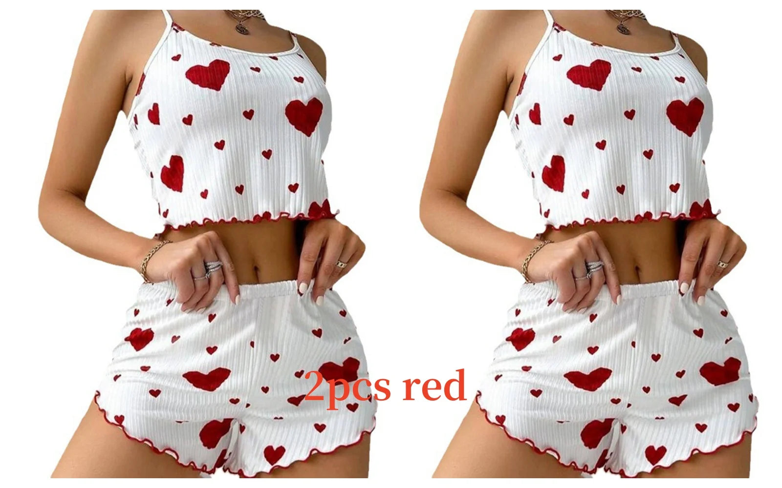 Women's Heart Print Pajama Shorts Set