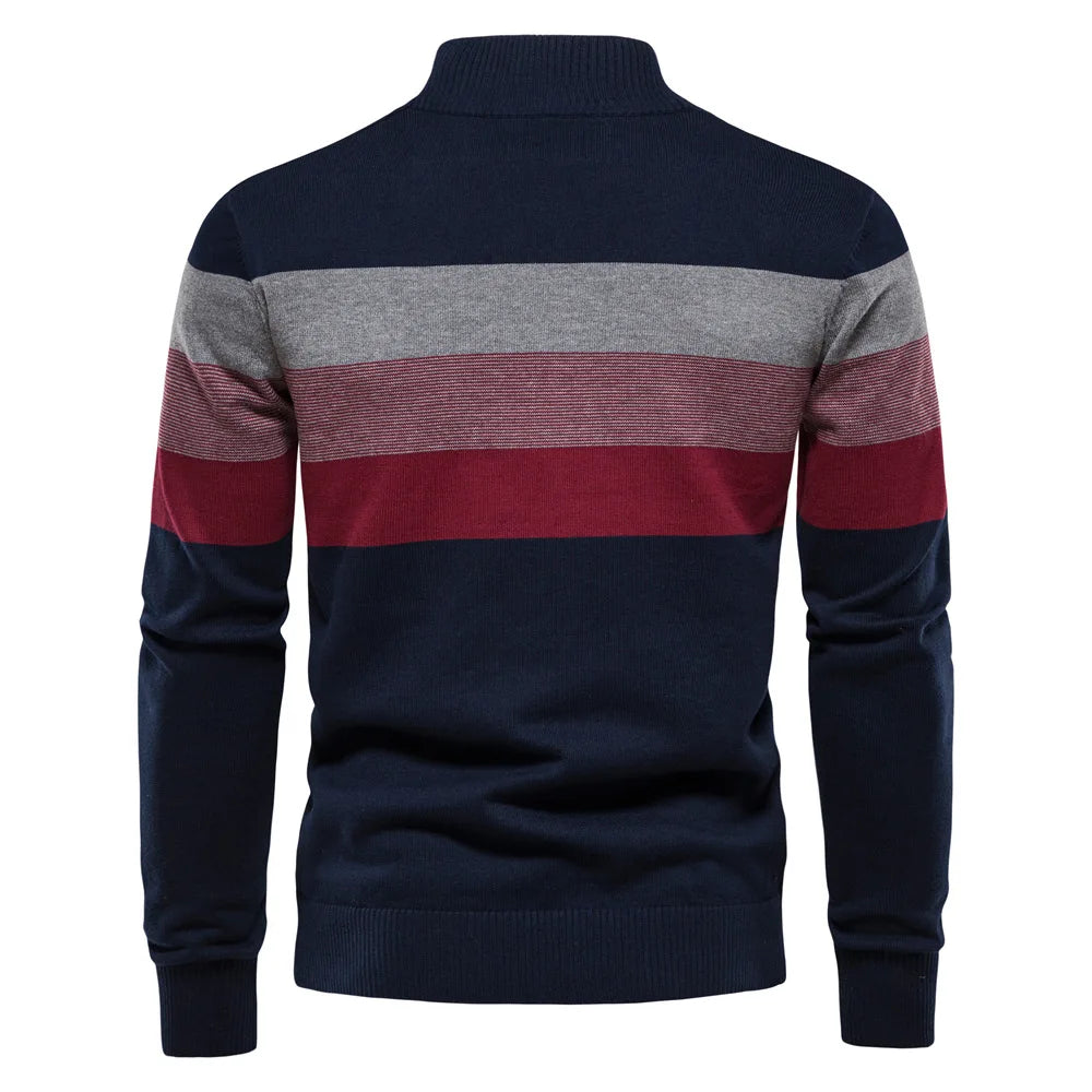 Men Sweaters Knitwear New Autumn Male Half High Collar Color Matching Stripe Sweaters Men Business Casual High quality Pullovers