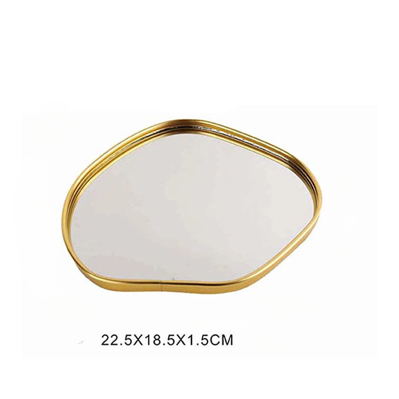 Nordic Light Luxury Metallic Glass Mirror Tray Jewelry And Cosmetics Storage Tray Living Room Precious Accessories Tray