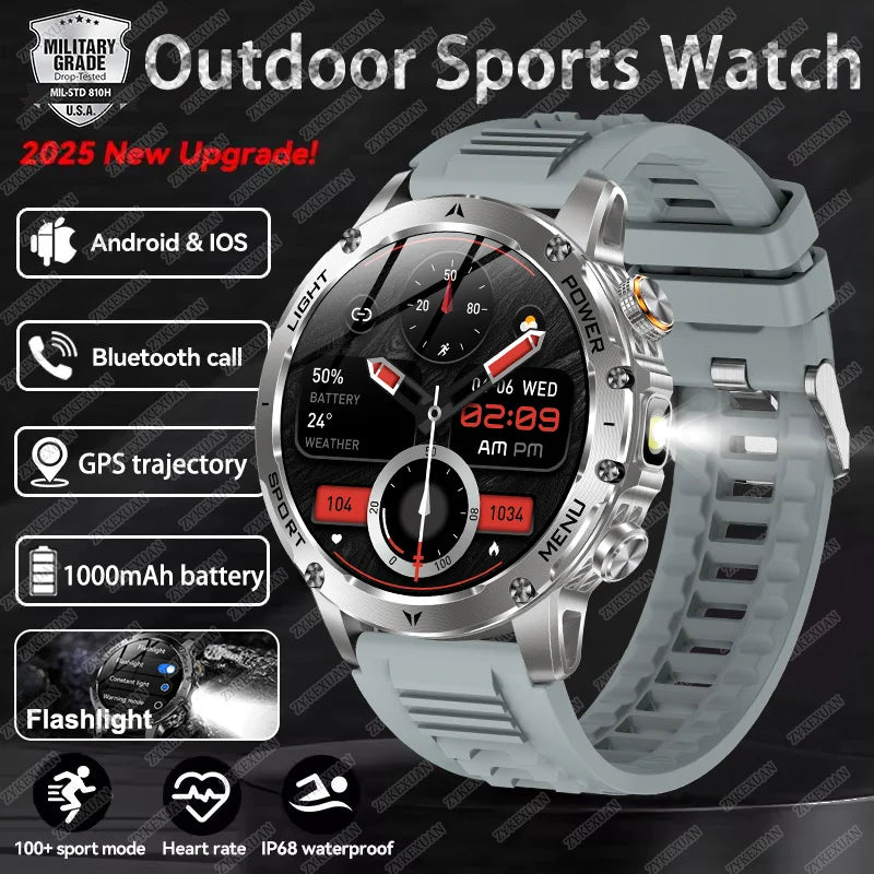 2025 New Military T-Rex 3 Ultra 1000mAh Battery Smart Watch IP68 Waterproof Flashlight Heart Rate Sports tracker Smartwatch Men
