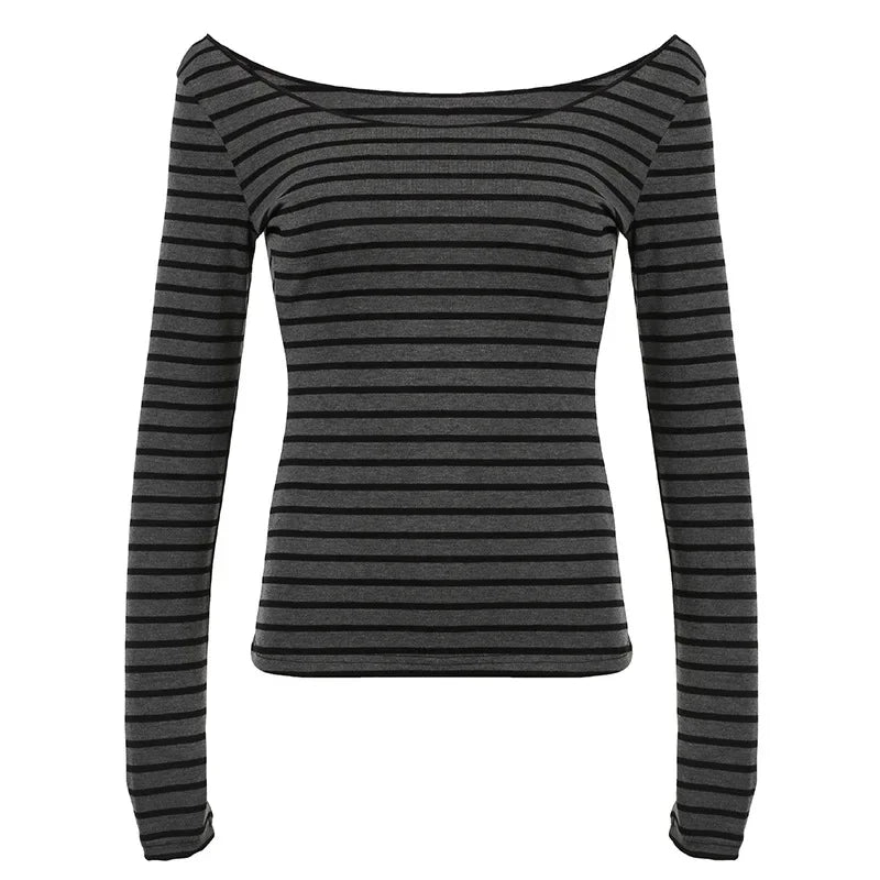 Women's Striped Long Sleeve Y2K Top