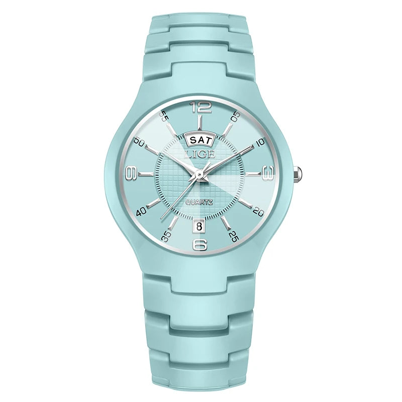 LIGE Luxury Elegant Quartz Women Watches Fashion Ceramics Small Dial Ladies Watch Date Week Display Woman Wristwatch Reloj Mujer