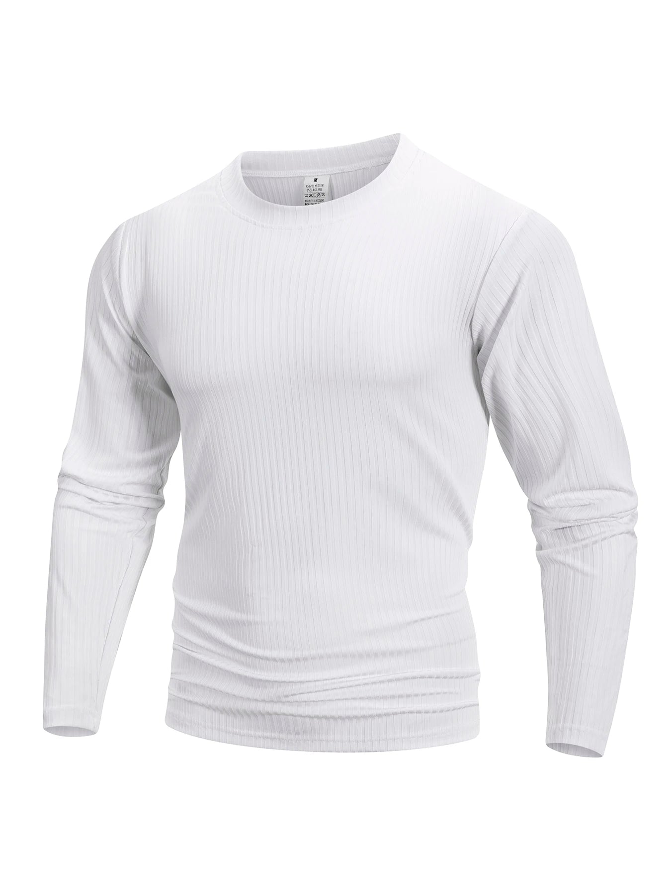 Spring Summer Men's Crew Neck Long Sleeve Top Fitness High Stretch Base Shirt Solid Color Casual Long Sleeve Pullover Clothing