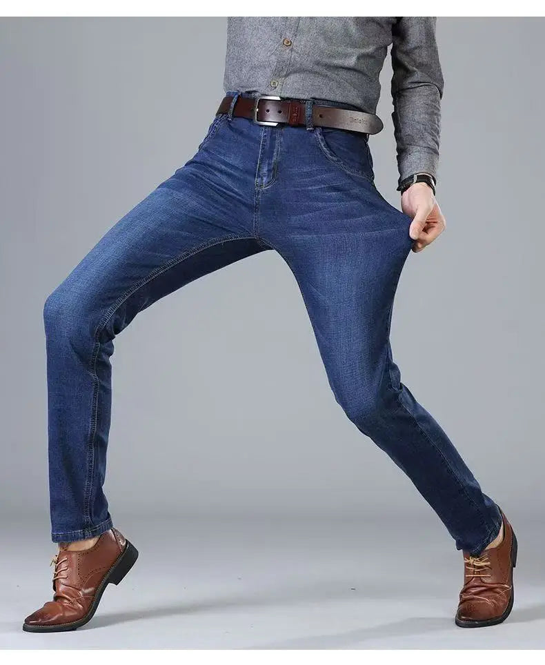 New Men Stretch Jeans Male Classic Elasticity Business jeans men fashion comfortable Solid slim straight long Denim pants