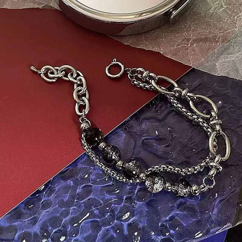 1Pcs High Quality Stainless Steel Lce Cracking Bead Splicing Bracelets For Men Women Link Chain Layered Pulseras Jewelry Gifts