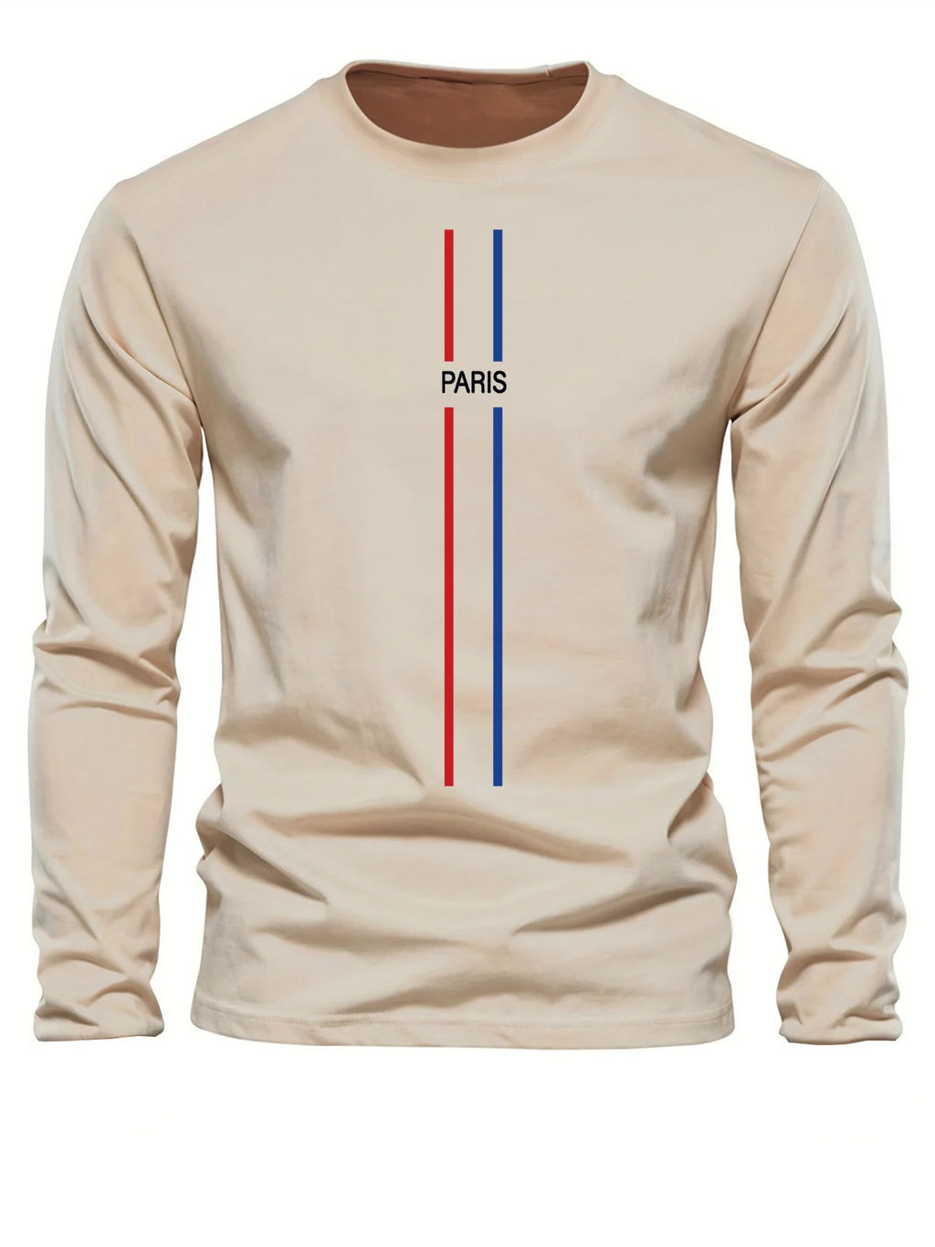 100% pure cotton men's long sleeved round neck loose casual Paris pattern printed spring and autumn versatile T-shirt top