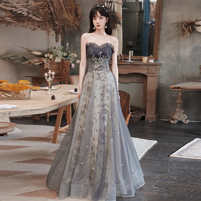 2026 New Women's New Evening Dress, Fashionable Banquet Style, French Niche High Quality Strapless Fairy Style Puff Skirt
