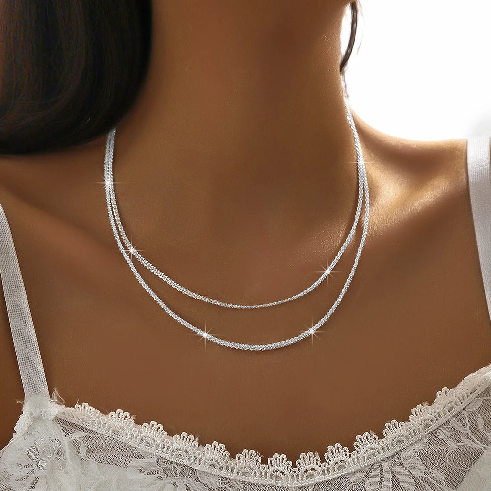 Silver Color Sparkling Necklace For Women Trendy Clavicle Chain Choker Girls Korean Wedding Party Jewelry Accessories