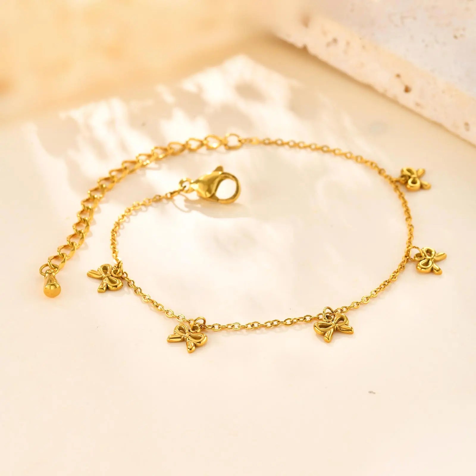 Minimalist Bowknot Bracelet for Women,Gold Color Stainless Steel Flat Rolo Chain Bow Bracelets,Trendy Waterproof Jewelry Gifts