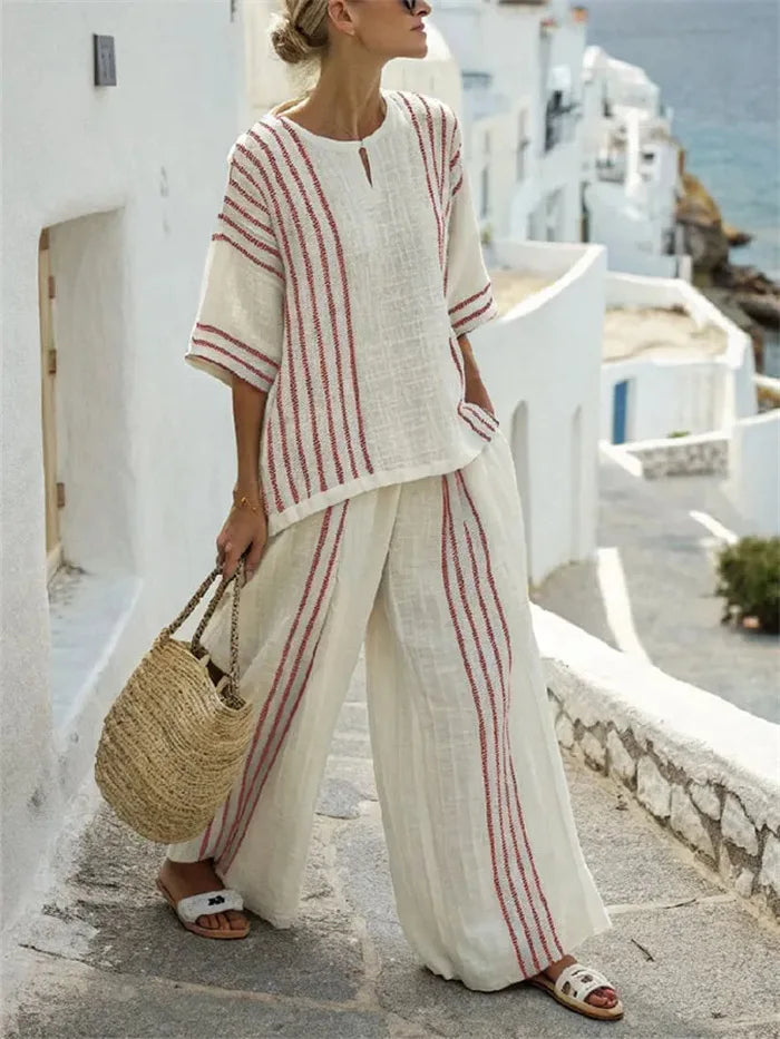 Women's Striped Cotton Breathable Lounge Set