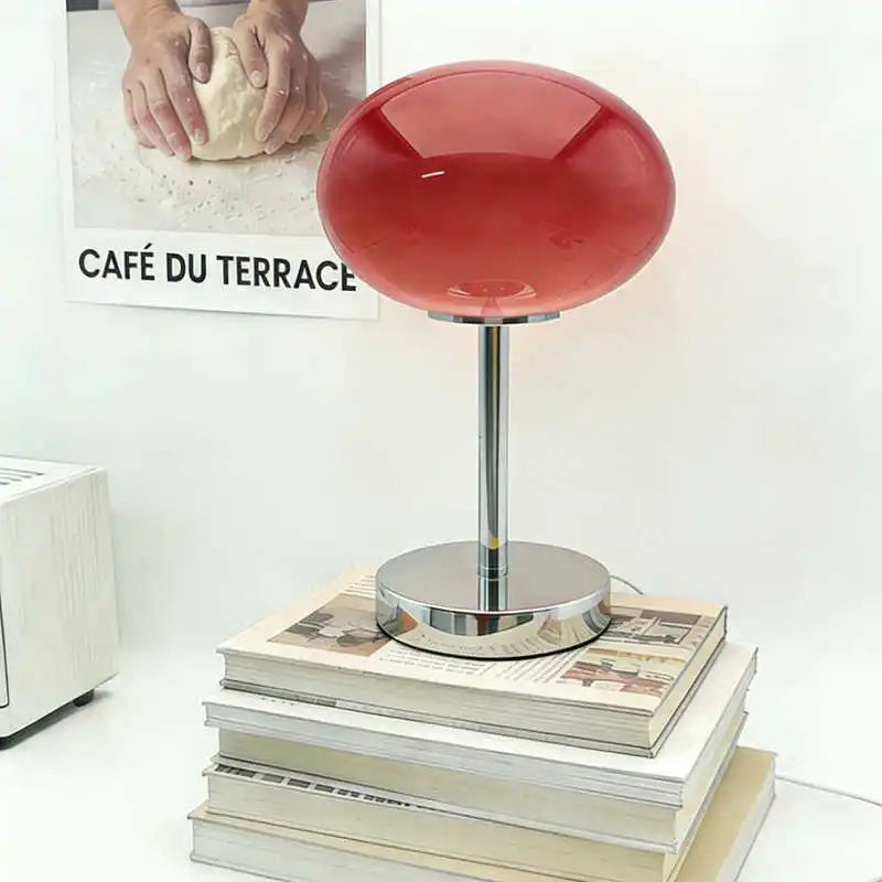 Girl's Pink Glass Table Lamp High-End Designer Influencer's Same Style Light,Warm Ambient Decorative Lamp for Study Room Bedroom