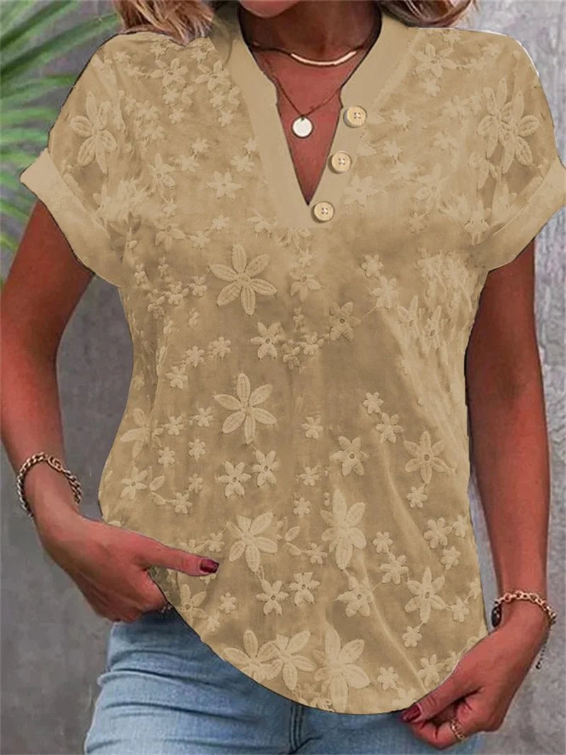 Floral Embroidered short sleeve Casual Blouse