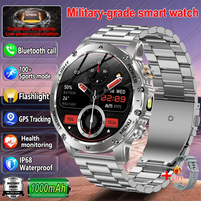 New Military T-Rex 3 Ultra 1000mAh Battery Smart Watch IP68 Waterproof Fitness Track Flashlight Heart Rate Sports Smartwatch Men
