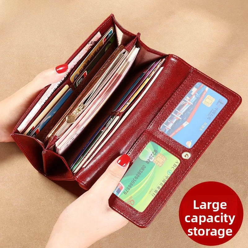 Long Genuine Leather Wallet for Women Multi-Card Holder Handbag Simple Versatile Mobile Phone Bag Inteated Money Clip Handbag