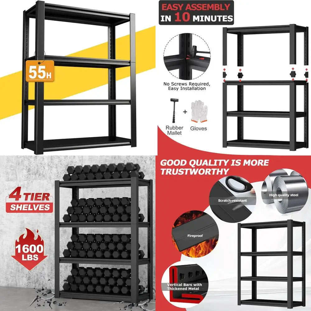 4-Shelf Heavy-Duty Metal Storage Rack, Holds 3000 lbs, 55.1x29.5x13.8 for Basement and Garage Organization