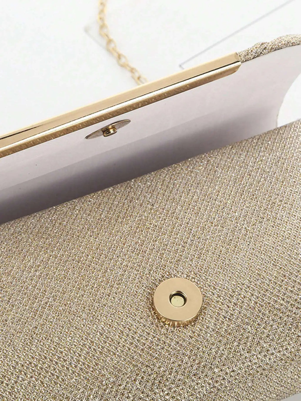 Gold Pleated Glitter Clutch Bag with Metal Frame for Evening Events
