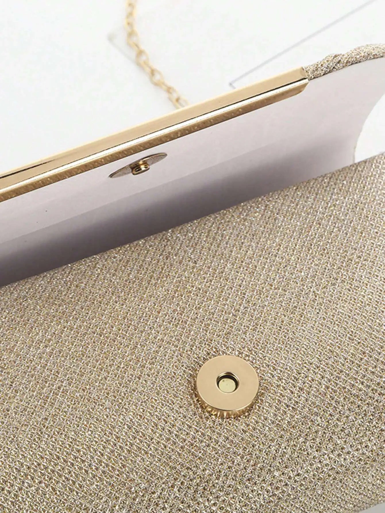 Gold Pleated Glitter Clutch Bag with Metal Frame for Evening Events