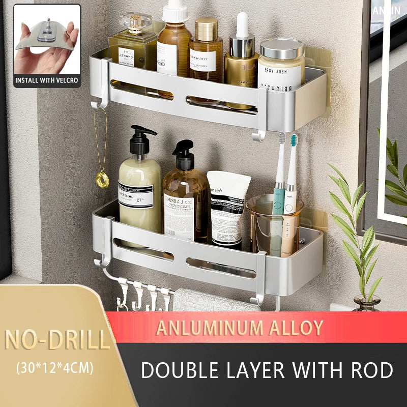 Rust-free Bathroom Corner Shelf Rack – Wall Mounted Non-Drill Shower Storage Organizer