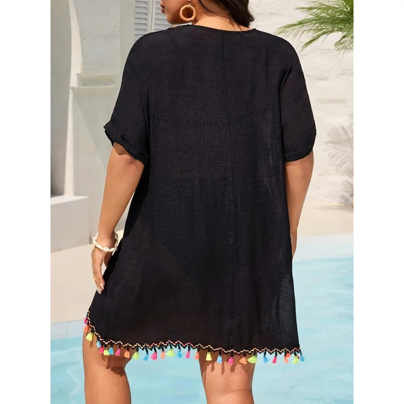 Women's Plus Size Bohemian Crochet Beach Cover-Up Dress