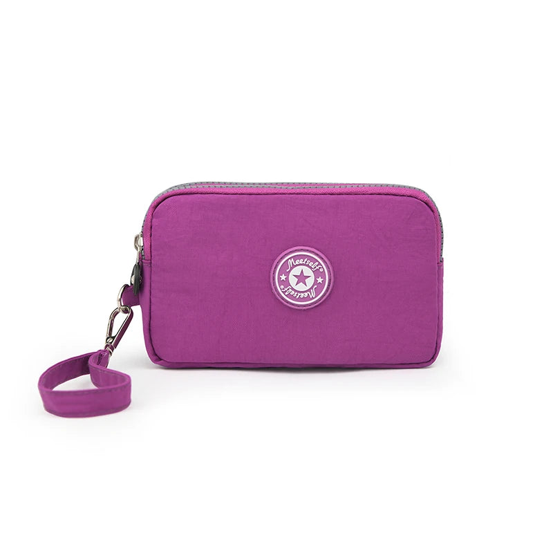 Three-layer Zipper Short Mobile Phone Bag Fashion Hand Makeup WOMEN'S Bag Portable Change Waterproof Multi-layer Pocket Bag