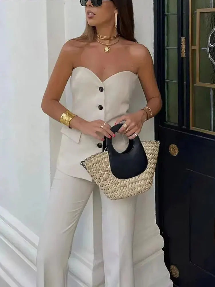 Women's Strapless Pant Suit Set