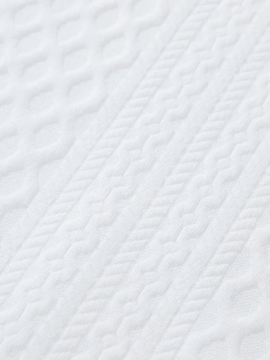 Men's White Short Sleeve Polo Shirt with Geometric Jacquard Knit, Casual Style for Spring Summer Daily Wear