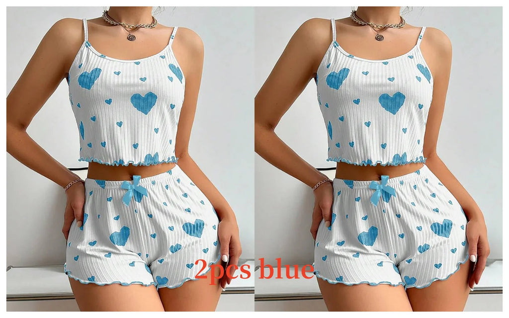 Women's Heart Print Pajama Shorts Set